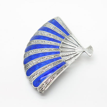925 Sterling Silver Vintage Thainakon Enamel Fan Pin Brooch