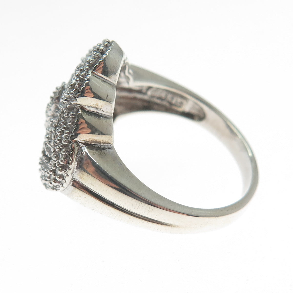 CHUCK CLEMENCY 925 Sterling Silver Real Diamond Cross Sparkle Ring Size 9.25