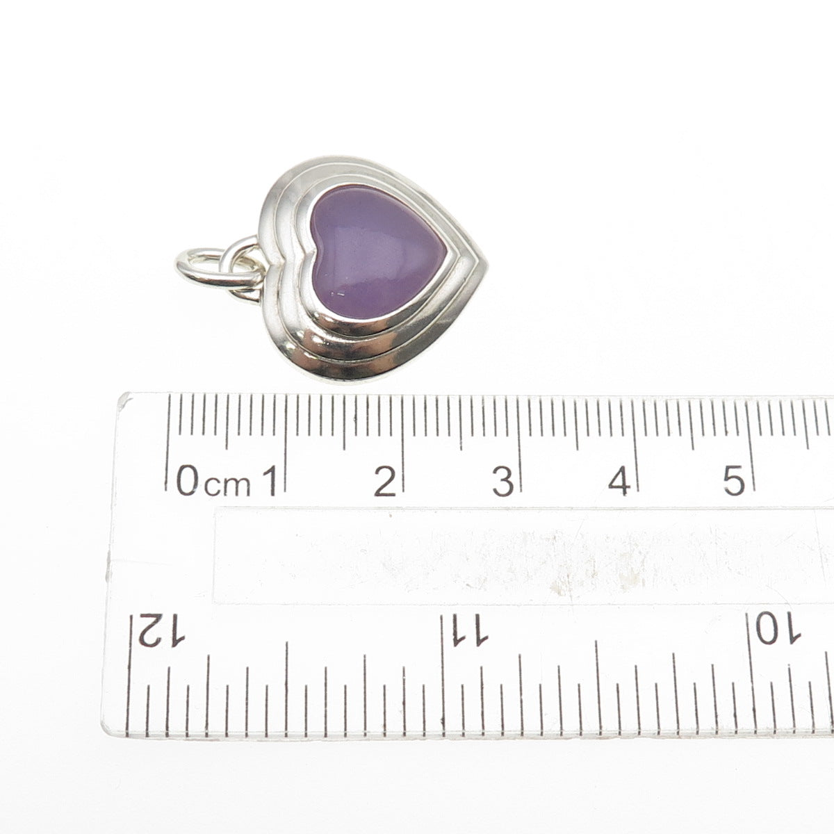 CNA PRANDA 925 Sterling Silver Vintage Real Lavender Jade Heart Charm Pendant