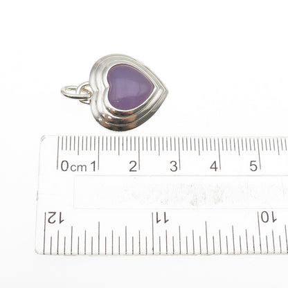 CNA PRANDA 925 Sterling Silver Vintage Real Lavender Jade Heart Charm Pendant