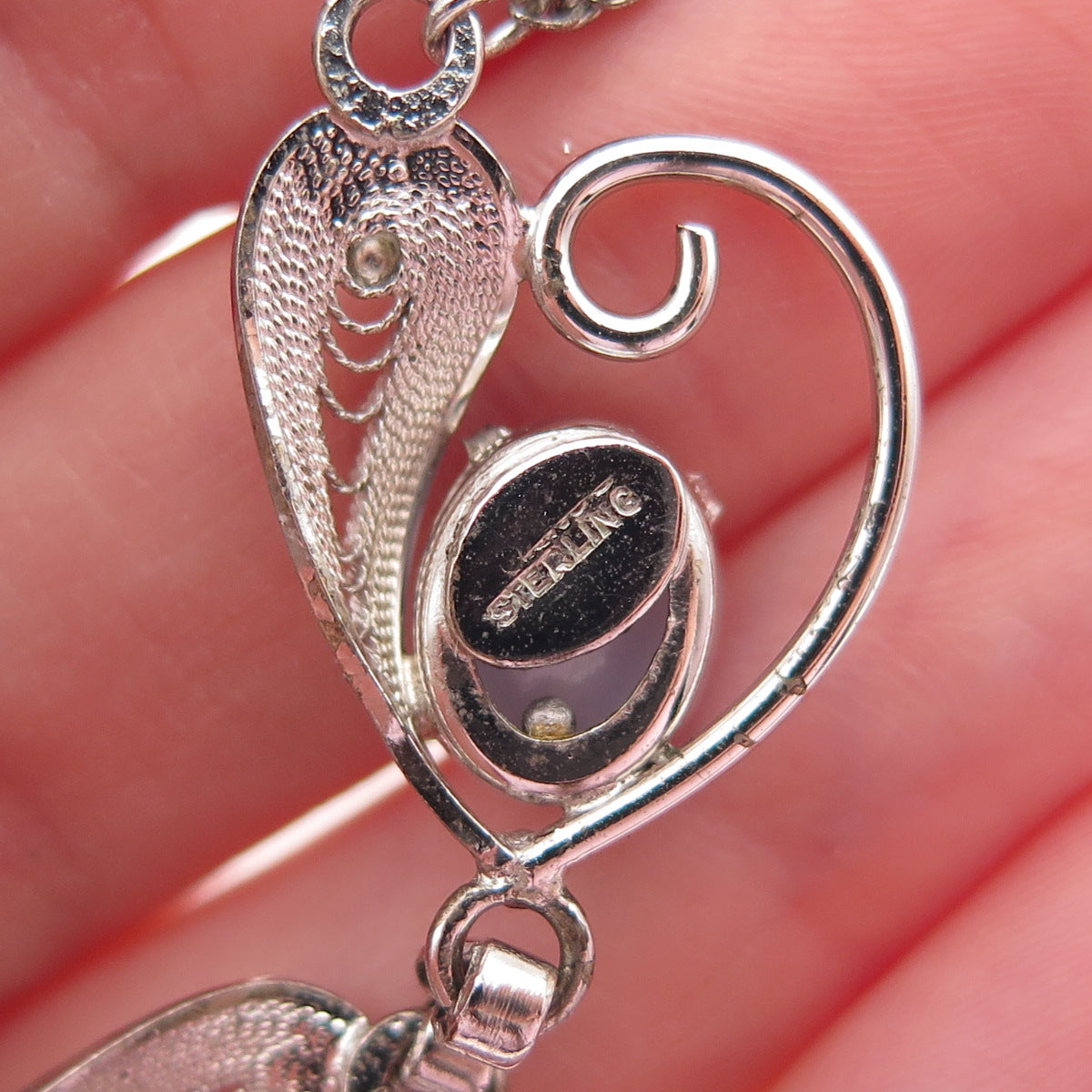 925 Sterling Silver Antique Art Deco Apalite Filigree Chain Necklace 16"