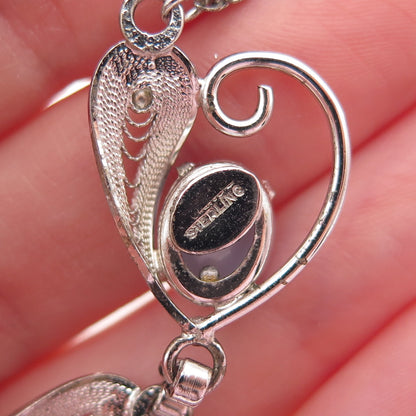 925 Sterling Silver Antique Art Deco Apalite Filigree Chain Necklace 16"