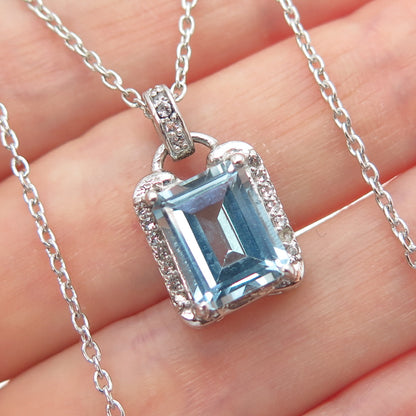 925 Sterling Silver Real Blue & White Topaz Cable Chain Necklace 18-20"
