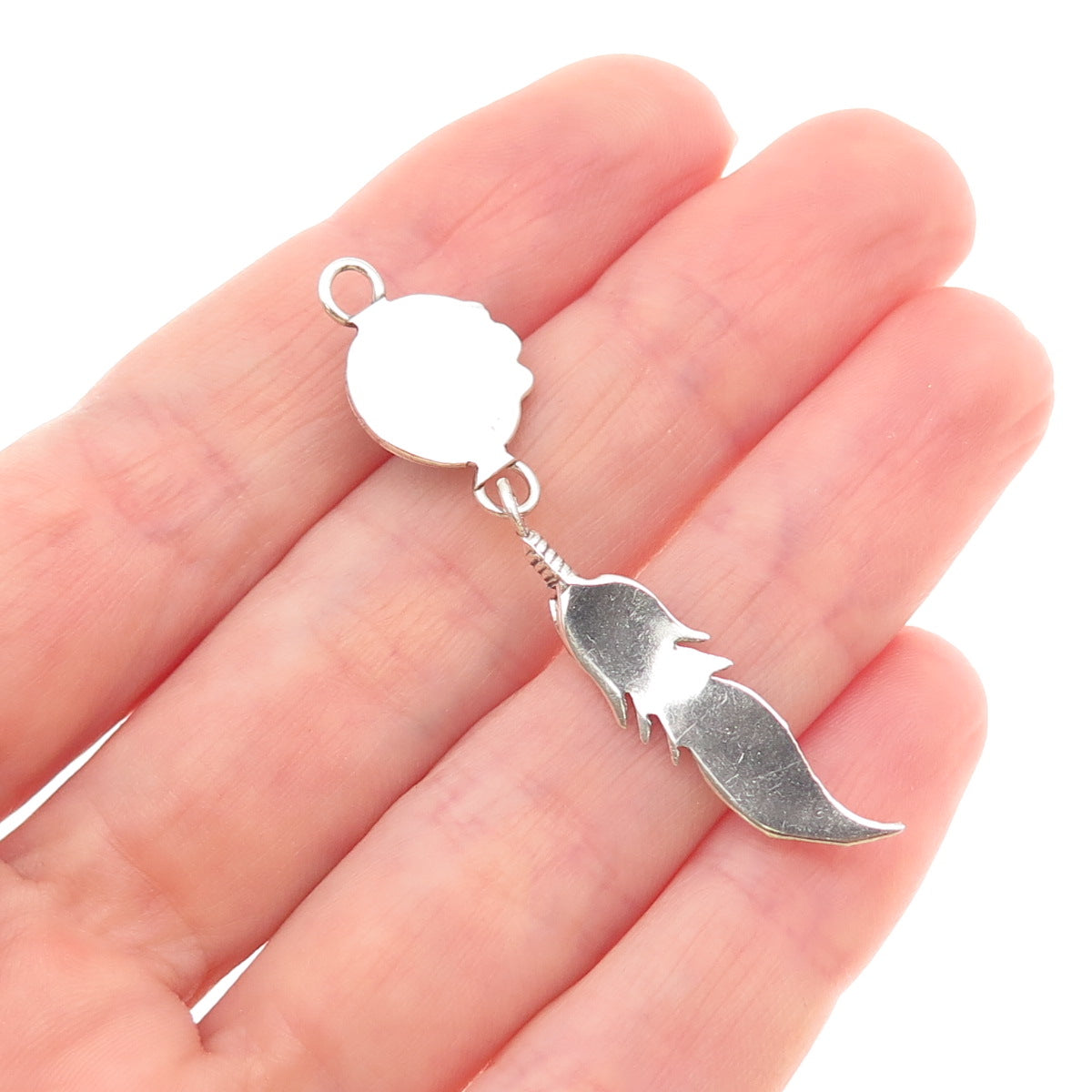 Old Pawn 925 Sterling Silver Vintage Southwestern Turquoise Feather Pendant