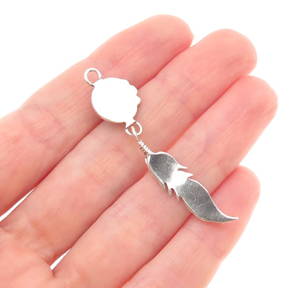 Old Pawn 925 Sterling Silver Vintage Southwestern Turquoise Feather Pendant