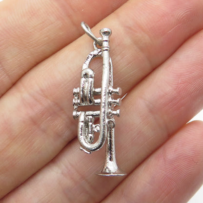 925 Sterling Silver Antique Art Deco Trumpet Musical Instrument Charm Pendant