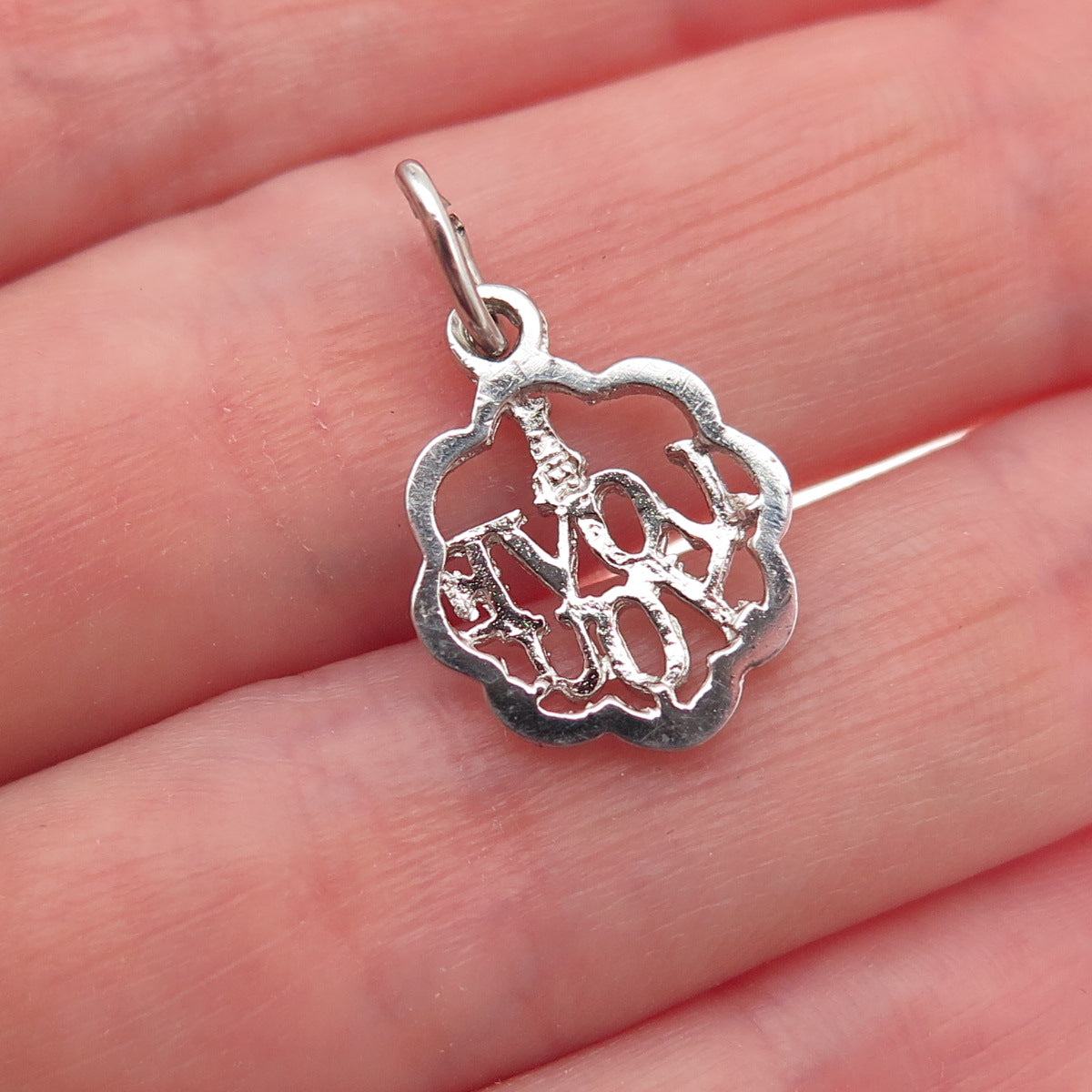 925 Sterling Silver Vintage I Love You Oxidized Mini Charm Pendant