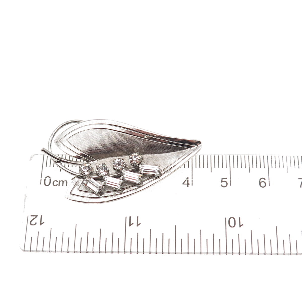925 Sterling Silver Antique Art Deco Rhinestone Floral Leaf Pin Brooch