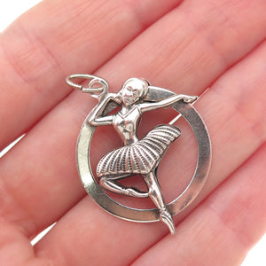 Beau 925 Sterling Silver Antique Art Deco Ballerina Oxidized Charm Pendant