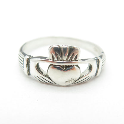 925 Sterling Silver Vintage Irish Claddagh Ring Size 8