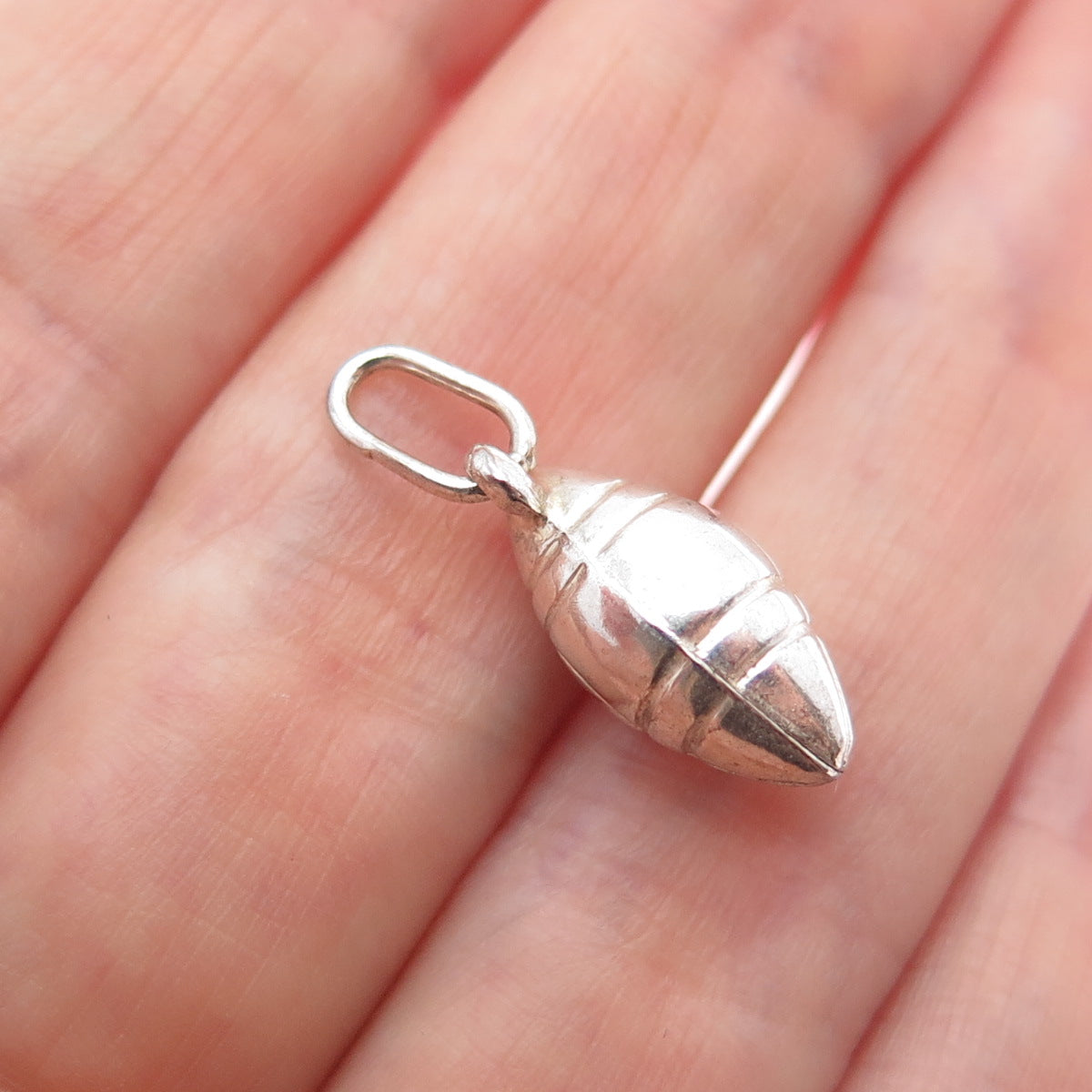 925 Sterling Silver Vintage Italy Football Ball Minimalist 3D Charm Pendant