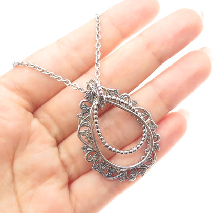 OR PAZ PZ 925 Sterling Silver Vintage Floral Teardrop Cable Chain Necklace 16"