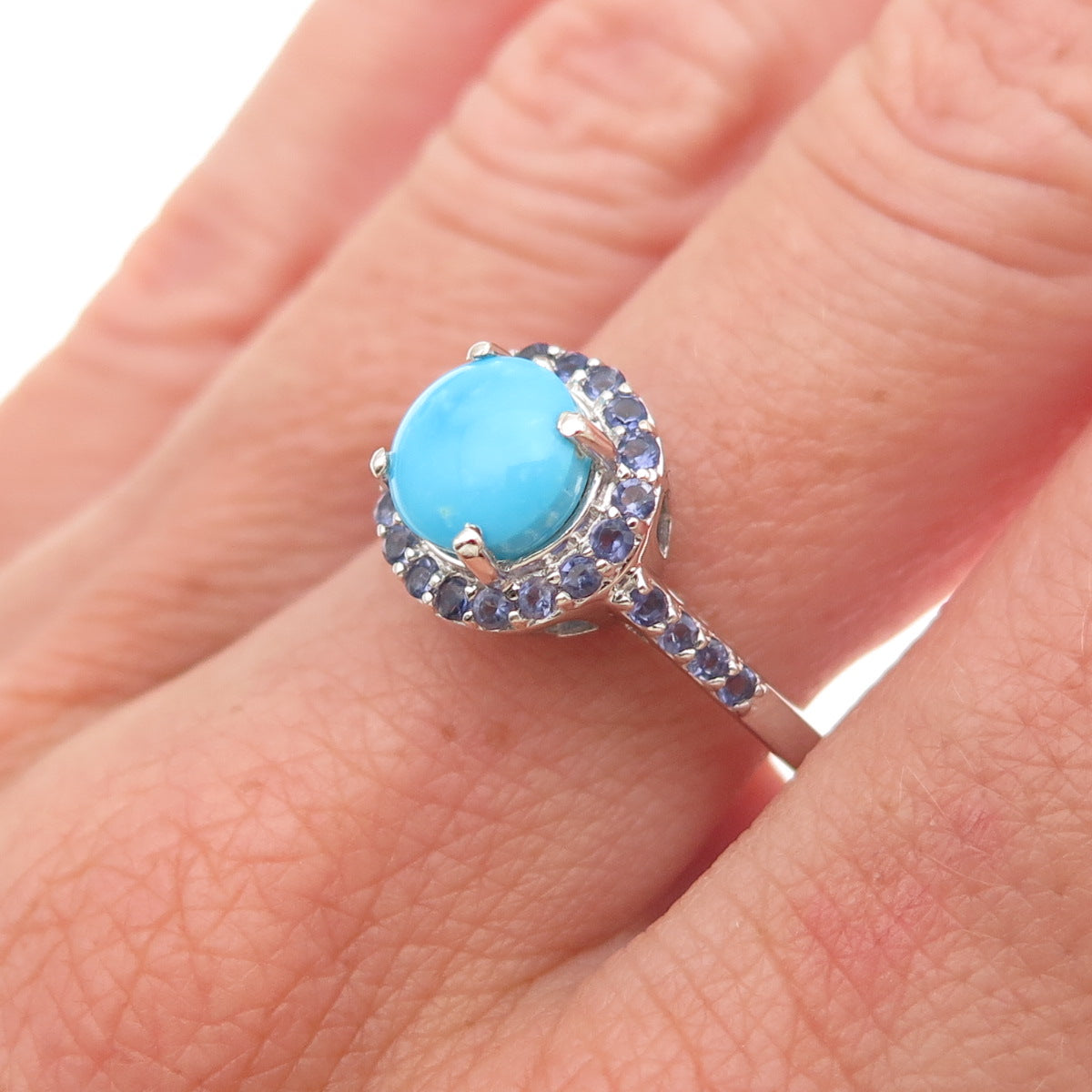 Chuck Clemency 925 Sterling Silver Real Turquoise & Tanzanite Ring Size 8.25