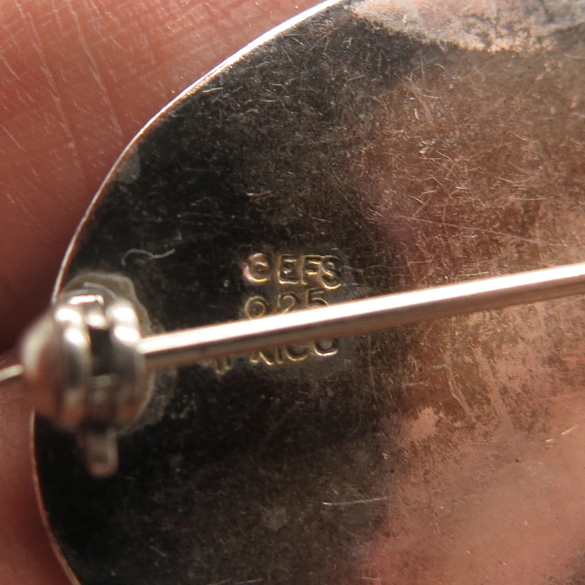 925 Sterling Silver Vintage Mexico EFS Real Black Onyx Gem Abstract Pin Brooch