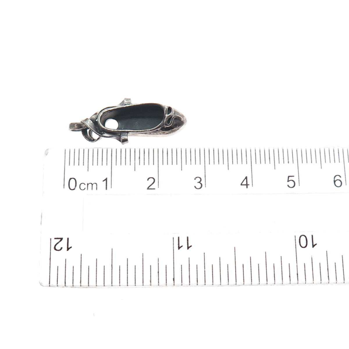 925 Sterling Silver Vintage Ballet Shoe Oxidized 3D Charm Pendant
