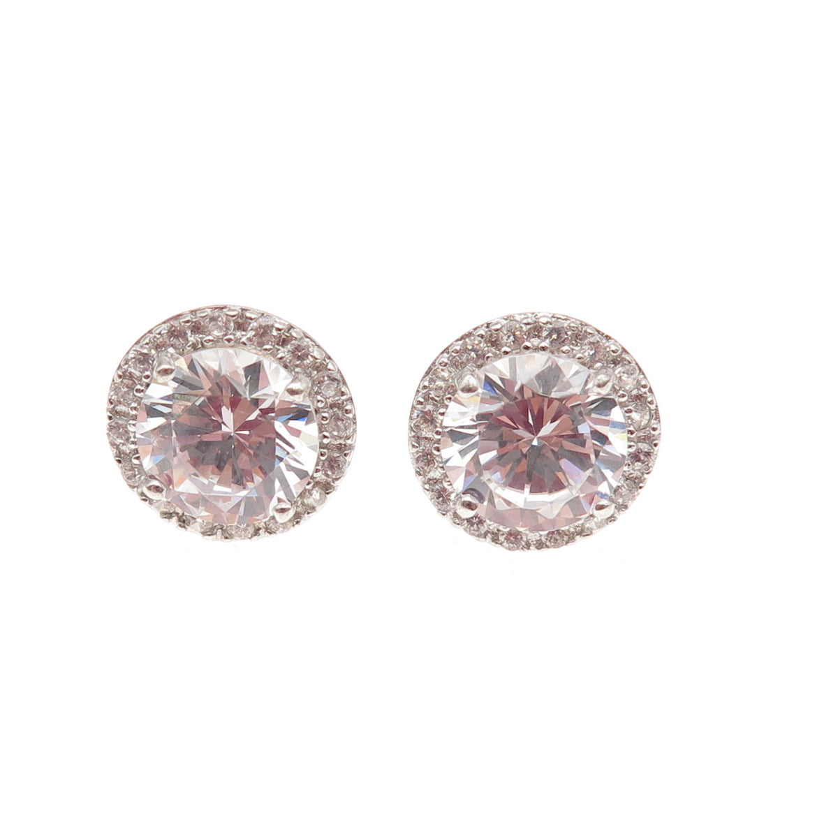 925 Sterling Silver Round-Cut C Z Stud Earrings