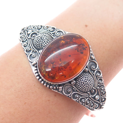 SUARTI BALI 925 Sterling Silver Vintage Real Amber Adjustable Bracelet 7.75"