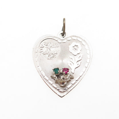 925 Sterling Silver Vintage Rhinestone A Date to Remember Heart Charm Pendant