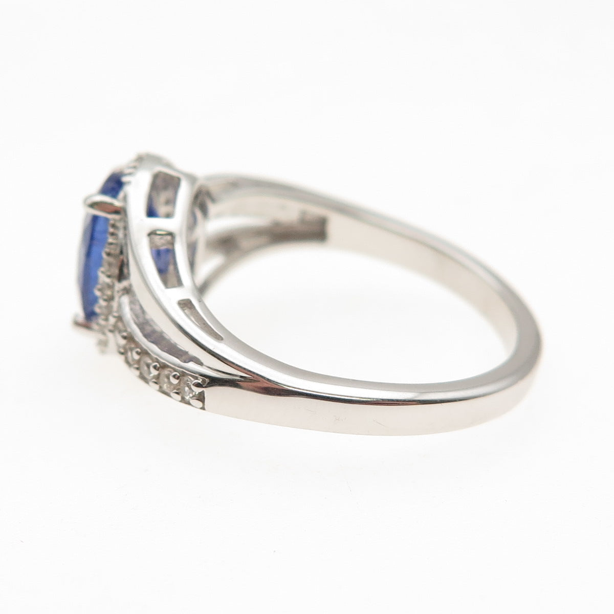 925 Sterling Silver Real Tanzanite & White Topaz Bypass Ring Size 8