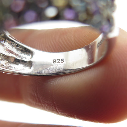 DSMK 925 Sterling Silver Real Multi-Color Gemstone Cushion Ring Size 7.25