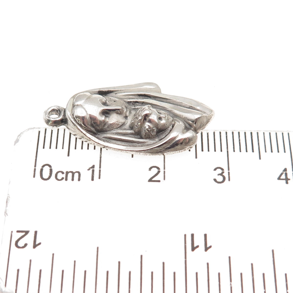 925 Sterling Silver Vintage St. Mary & Jesus Oxidized Charm Pendant
