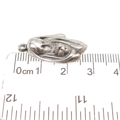 925 Sterling Silver Vintage St. Mary & Jesus Oxidized Charm Pendant