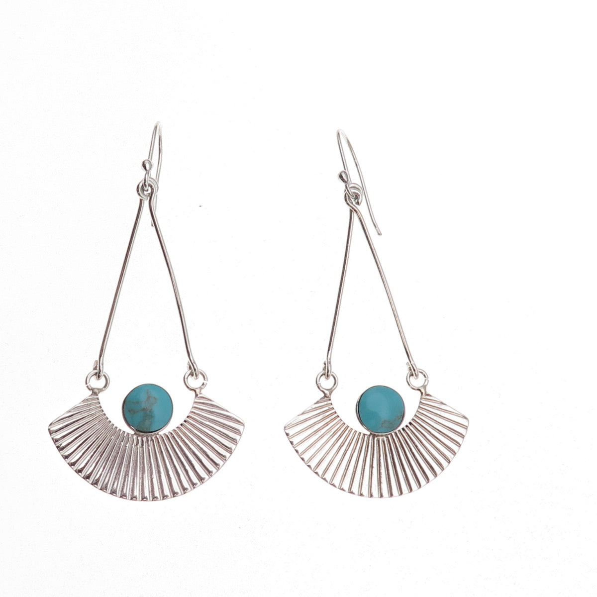 925 Sterling Silver Vintage Mexico Turquoise Modernist Dangle Earrings