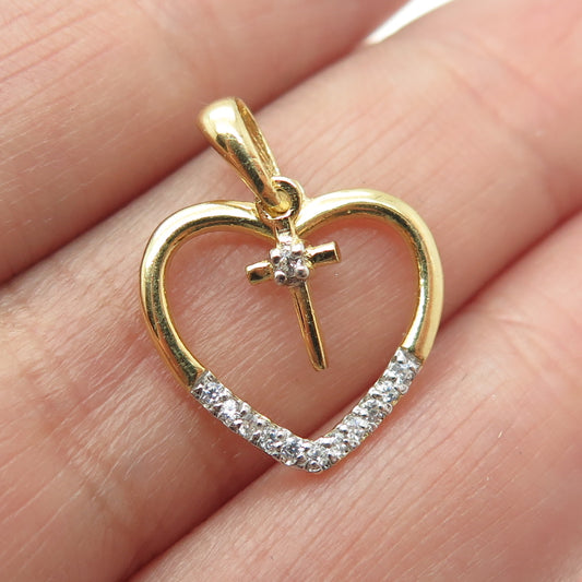HAN 925 Sterling Silver Gold Plated Round-Cut C Z Heart Cross Minimalist Pendant