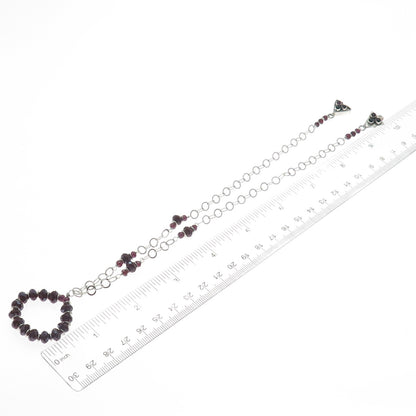 925 Sterling Silver Vintage Real Carnelian & Tourmaline Rolo Chain Necklace 20"