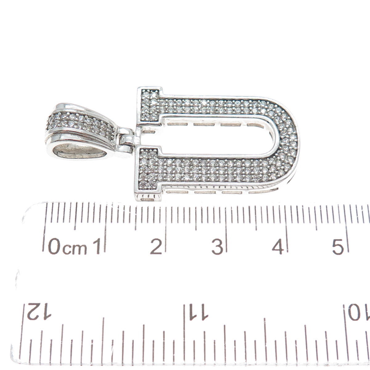 925 Sterling Silver Round-Cut Shaped C Z Letter U Initial Sparkle Pendant