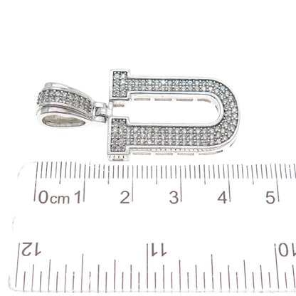 925 Sterling Silver Round-Cut Shaped C Z Letter U Initial Sparkle Pendant