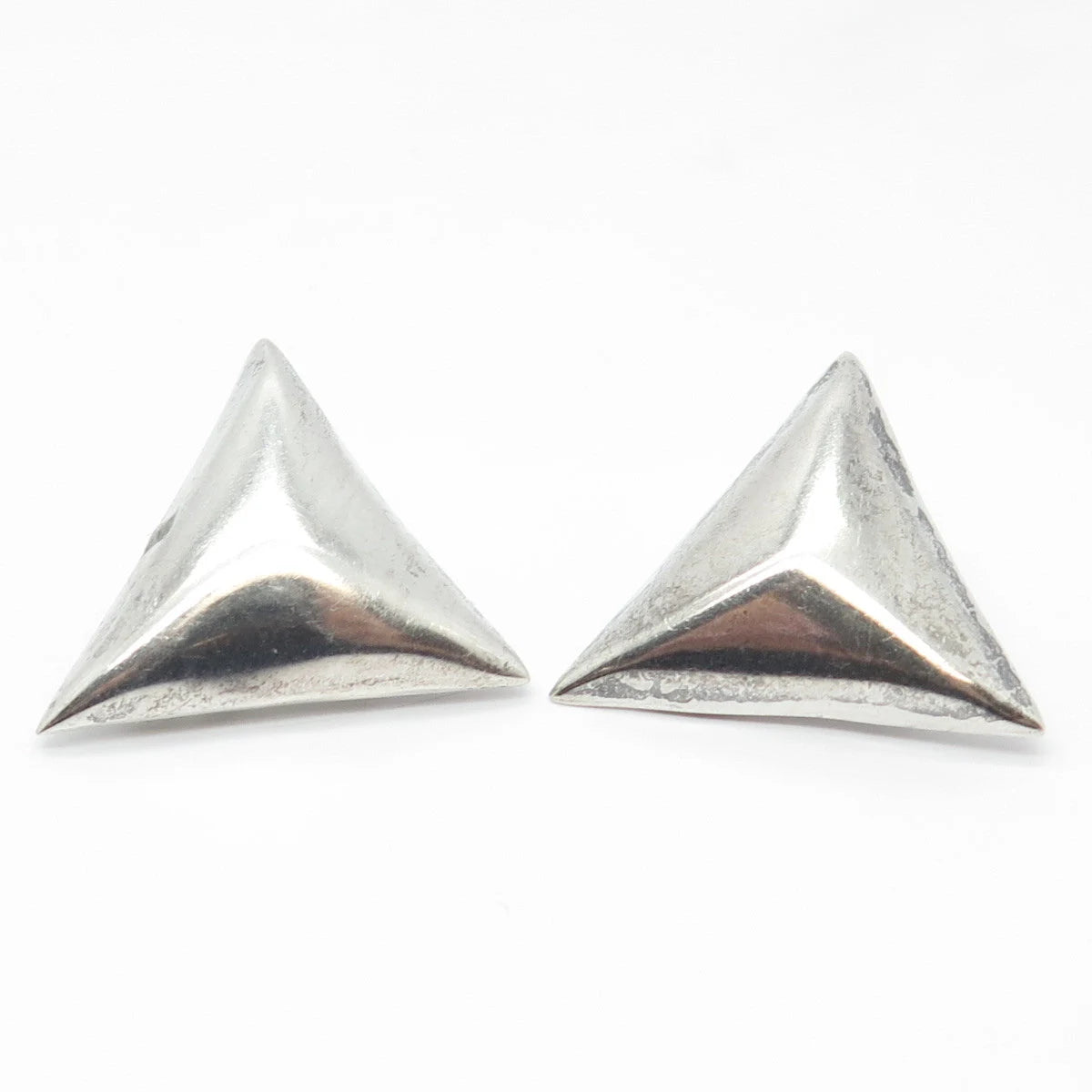 925 Sterling Silver Vintage Mexico Triangle Clip On Earrings