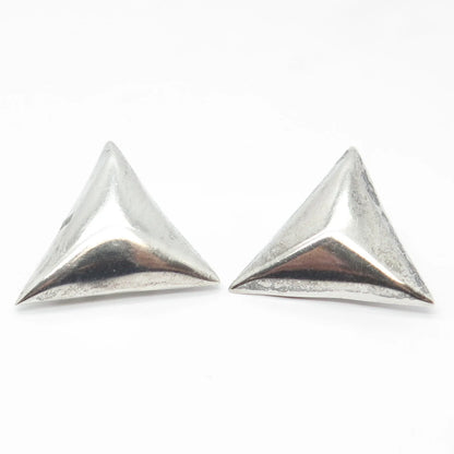 925 Sterling Silver Vintage Mexico Triangle Clip On Earrings