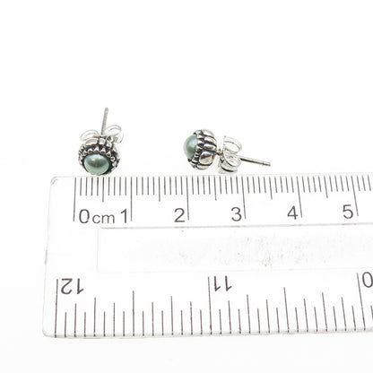 925 Sterling Silver Faux Pearl Oxidized Stud Earrings