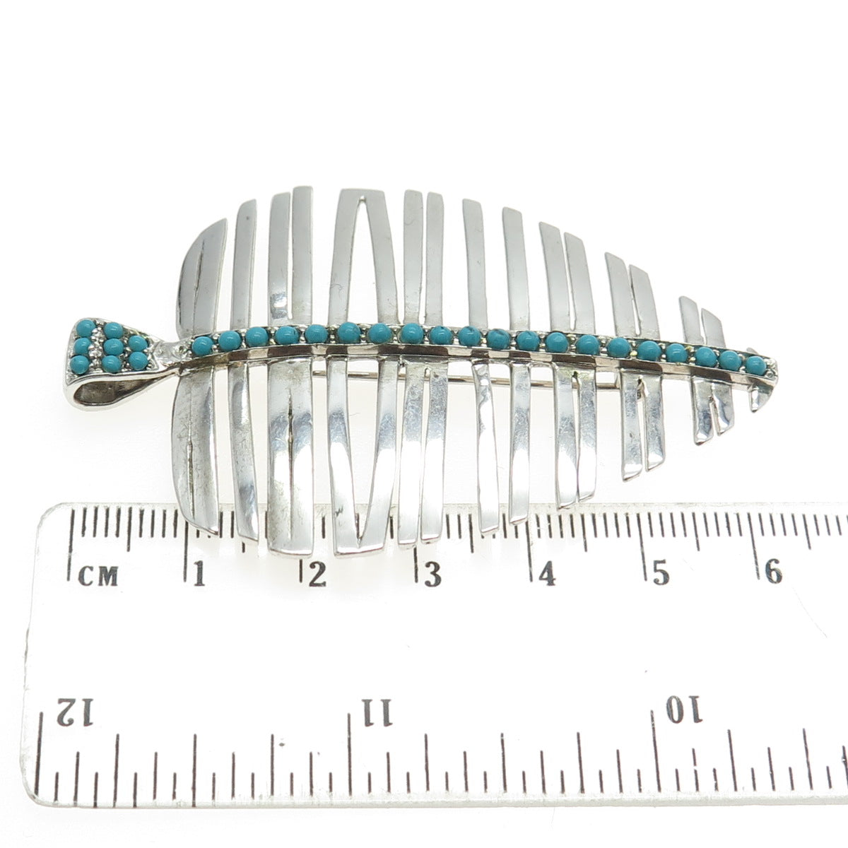 925 Sterling Silver Real Turquoise Gemstone Leaf Pendant / Pin Brooch