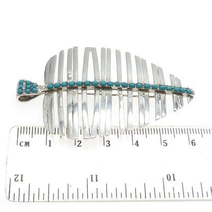 925 Sterling Silver Real Turquoise Gemstone Leaf Pendant / Pin Brooch