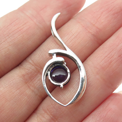 925 Sterling Silver Real Amethyst Gemstone Modernist Slide Pendant