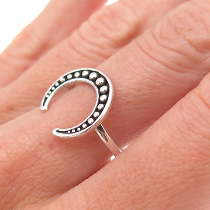 925 Sterling Silver Vintage Crescent Beaded Oxidized Ring Size 9
