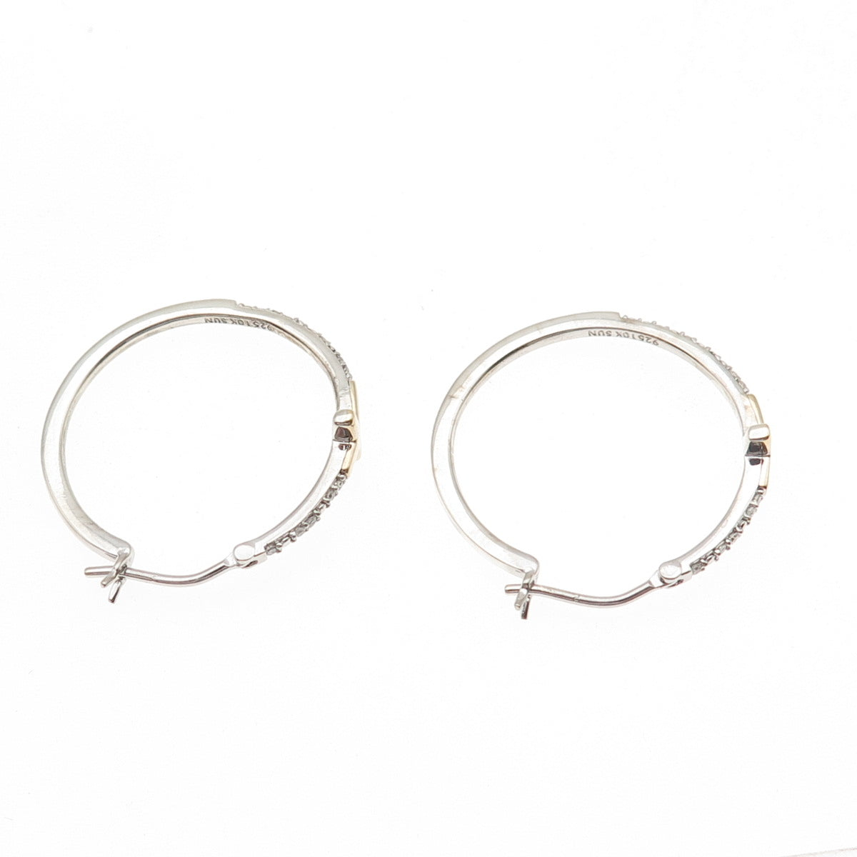 Sun 925 Sterling Silver 10K Gold Real Round-Cut Diamond Cross Hoop Earrings
