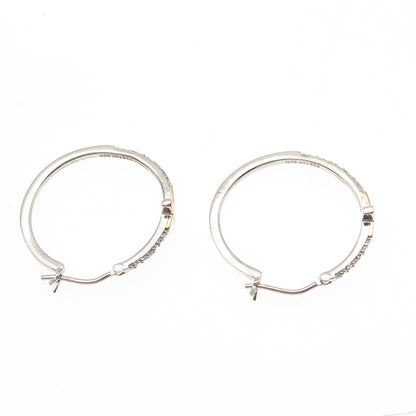 Sun 925 Sterling Silver 10K Gold Real Round-Cut Diamond Cross Hoop Earrings