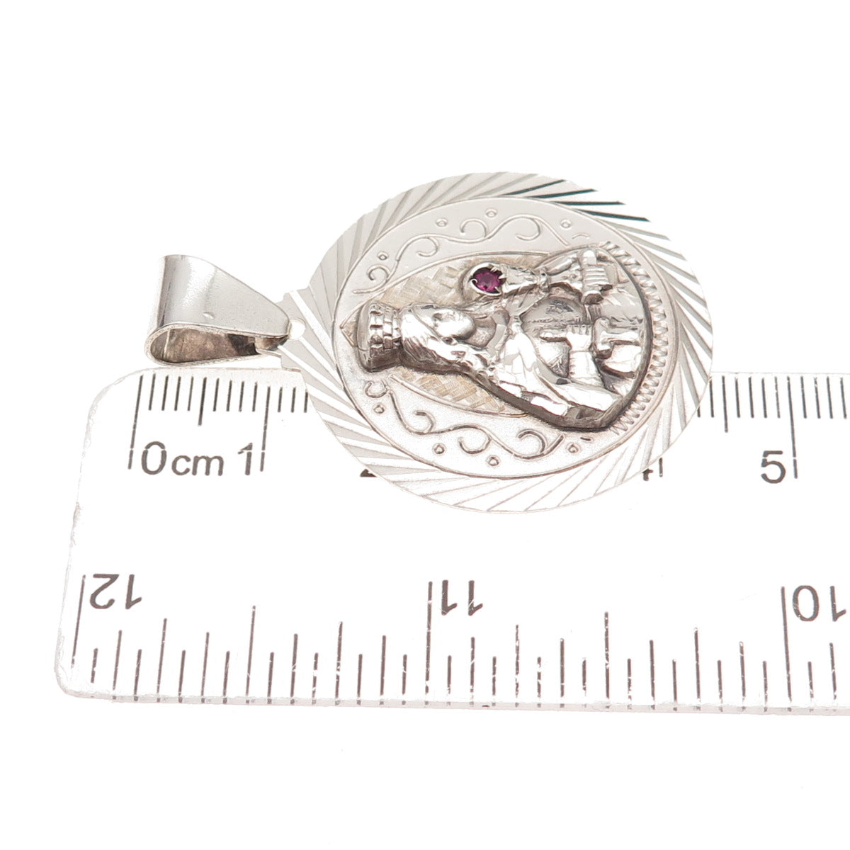 925 Sterling Silver Vintage Real Ruby Saint Barbara Religious Charm Pendant