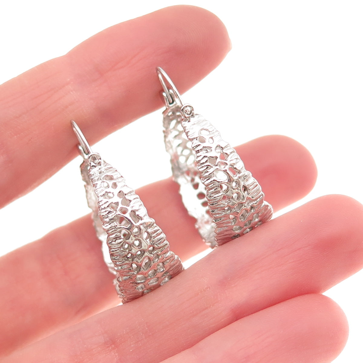925 Sterling Silver Vintage Modernist Hoop Earrings