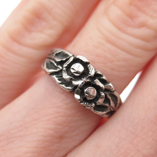 925 Sterling Silver Vintage Floral Oxidized Ring Size 5
