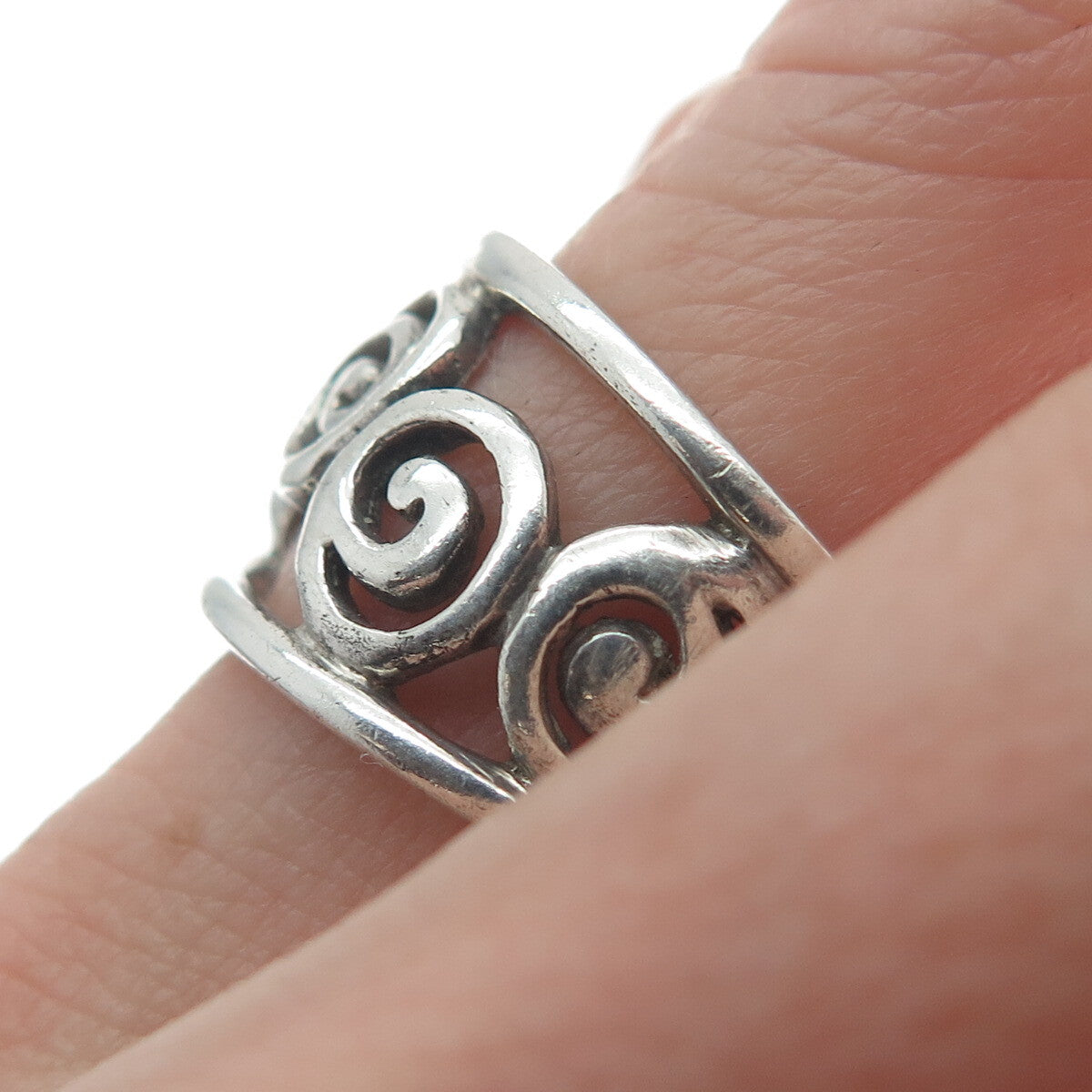 925 Sterling Silver Vintage Spiral Oxidized Ring Size 8.75