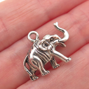 925 Sterling Silver Vintage Elephant Oxidized 3D Mini Charm Pendant