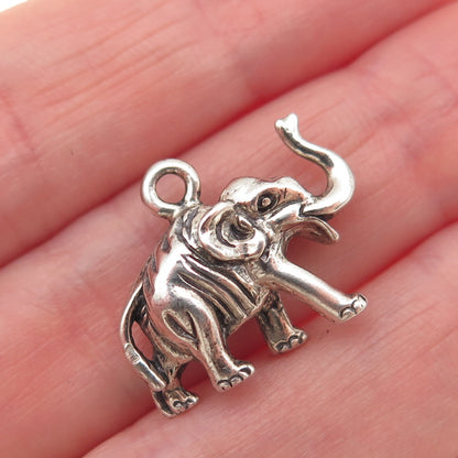 925 Sterling Silver Vintage Elephant Oxidized 3D Mini Charm Pendant