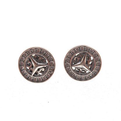 925 Sterling Silver Round-Cut C Z Mercedes-Benz Stud Earrings