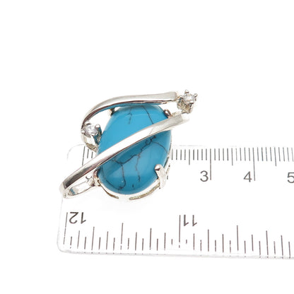 925 Sterling Silver Vintage Real Turquoise & C Z Modernist Slide Pendant
