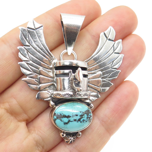 ROIE JAQUE NAVAJO Old Pawn 925 Sterling Silver Peacock Turquoise Eagle Pendant