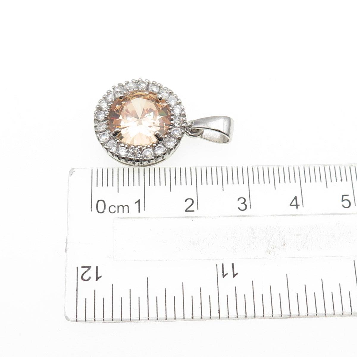 925 Sterling Silver Round-Cut Champagne & White C Z Mini Charm Pendant